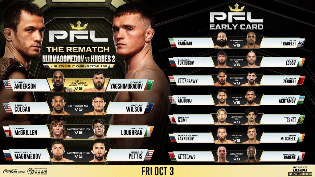 FULL CARD FOR PFL CHAMPIONS SERIES: ROAD TO DUBAI - THE REMATCH ON OCT. 3 UNVEILED